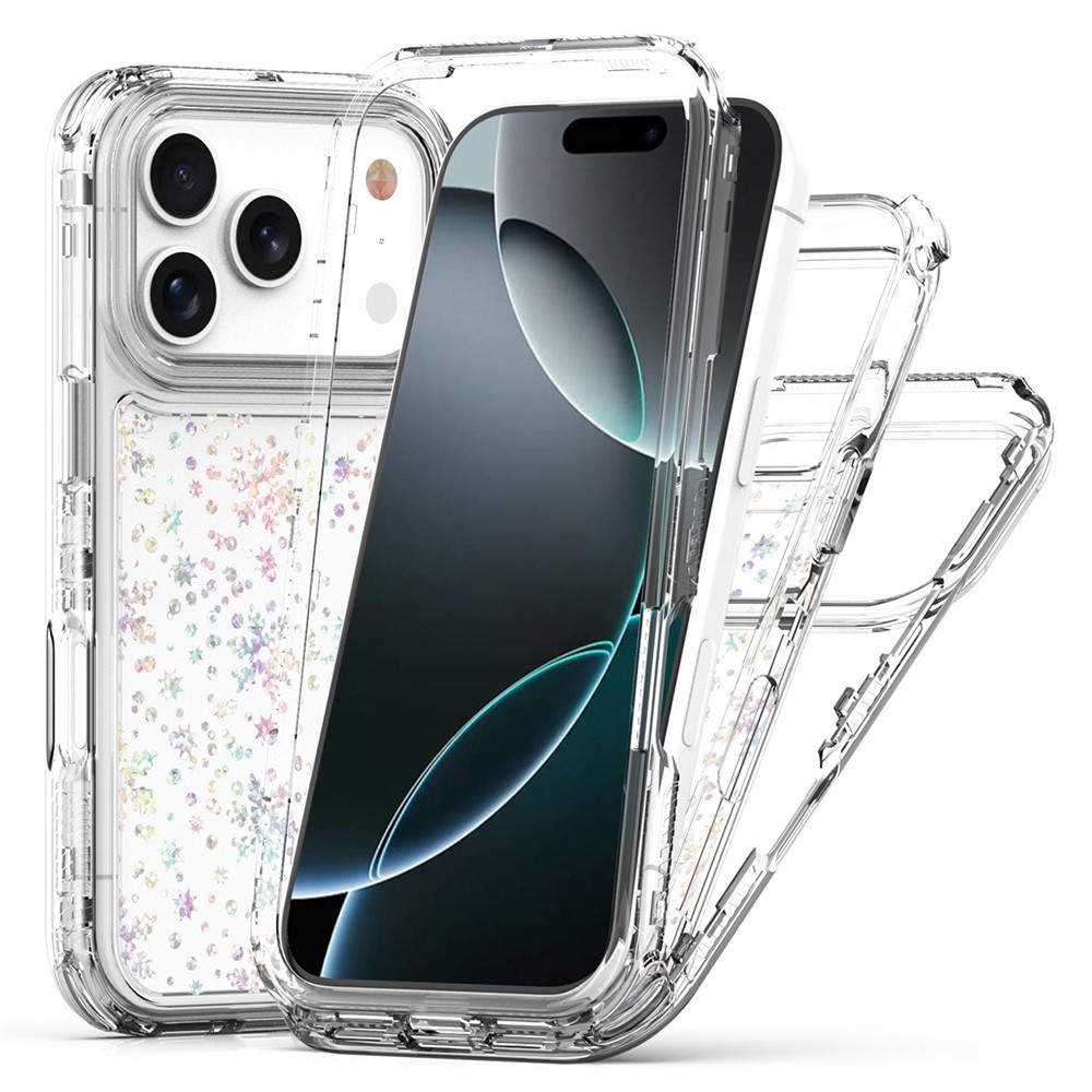 For iPhone 17 Pro Case Clear Acrylic TPU Hybrid Phone Cover with Laser-printed Film - Snowflakes