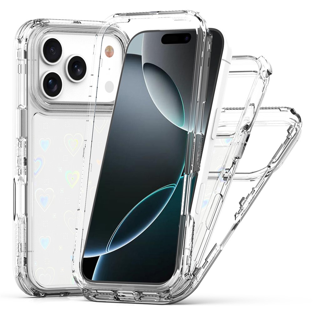 For iPhone 17 Pro Case Clear Acrylic TPU Hybrid Phone Cover with Laser-printed Film - Hearts