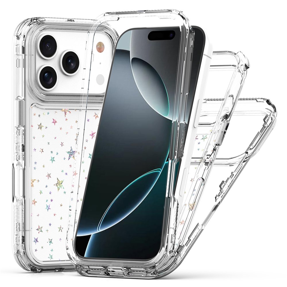 For iPhone 17 Pro Max Case Clear Acrylic TPU Hybrid Phone Cover with Laser-printed Film - Stars