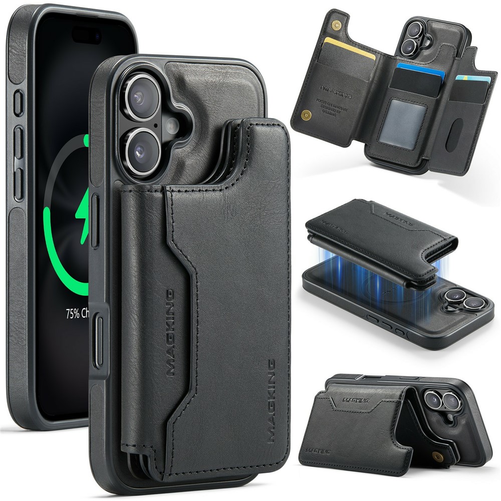 MAGKING K3 Series For iPhone 17 Case Compatible with MagSafe Wallet PC + TPU + PU Phone Cover - Black