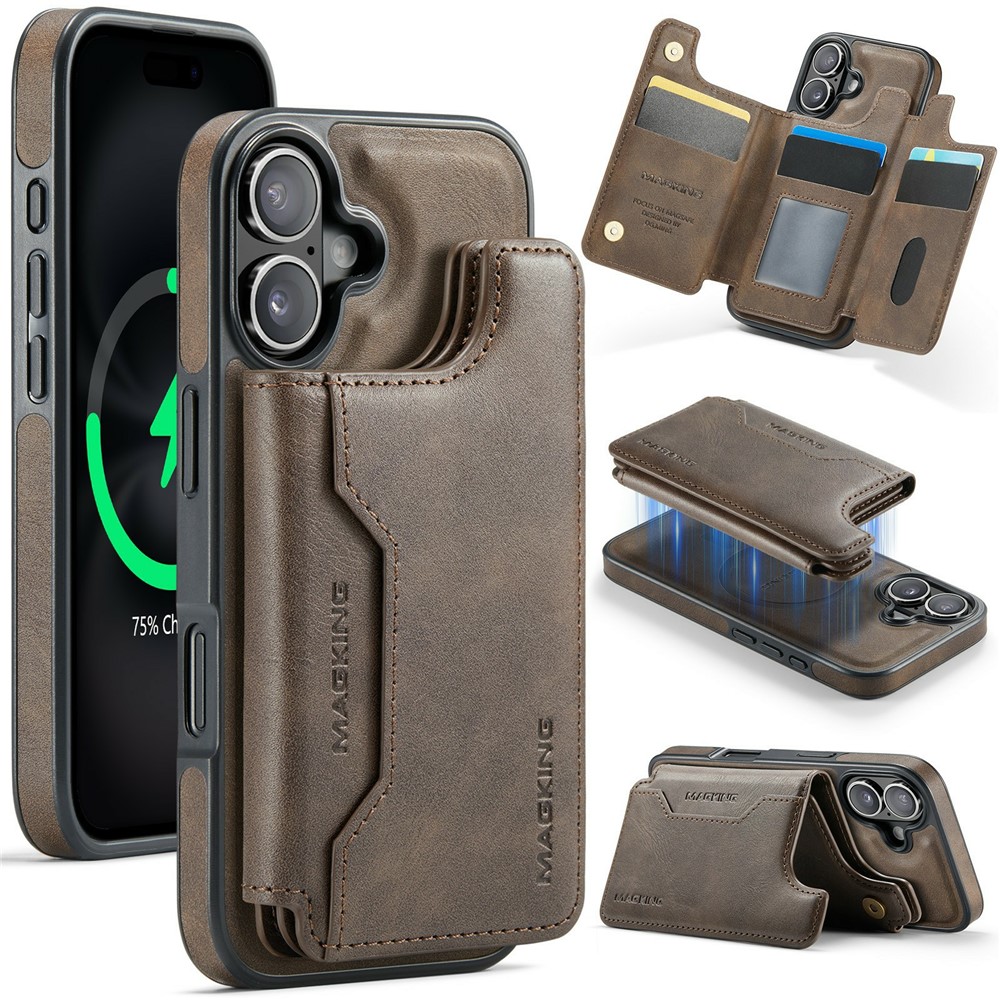 MAGKING K3 Series For iPhone 17 Case Compatible with MagSafe Wallet PC + TPU + PU Phone Cover - Coffee