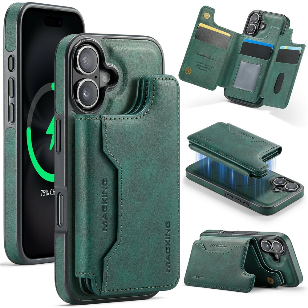 MAGKING K3 Series For iPhone 17 Case Compatible with MagSafe Wallet PC + TPU + PU Phone Cover - Green