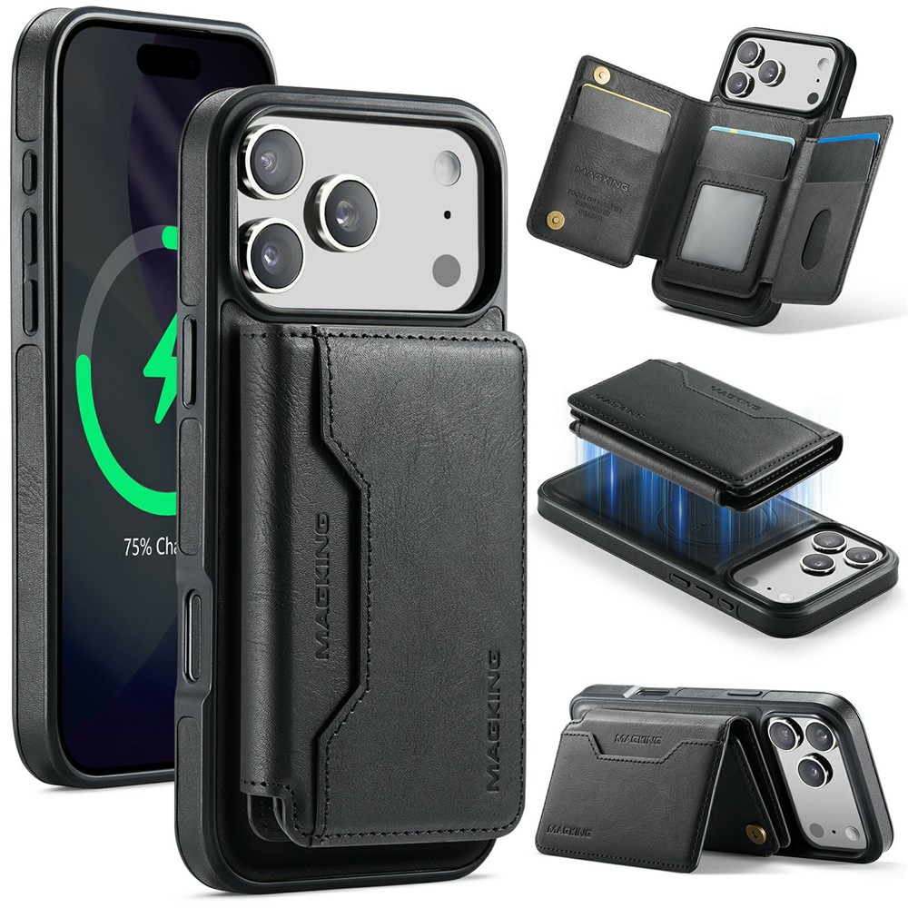 MAGKING K3 Series For iPhone 17 Pro Case Compatible with MagSafe Wallet PC + TPU + PU Phone Cover - Black