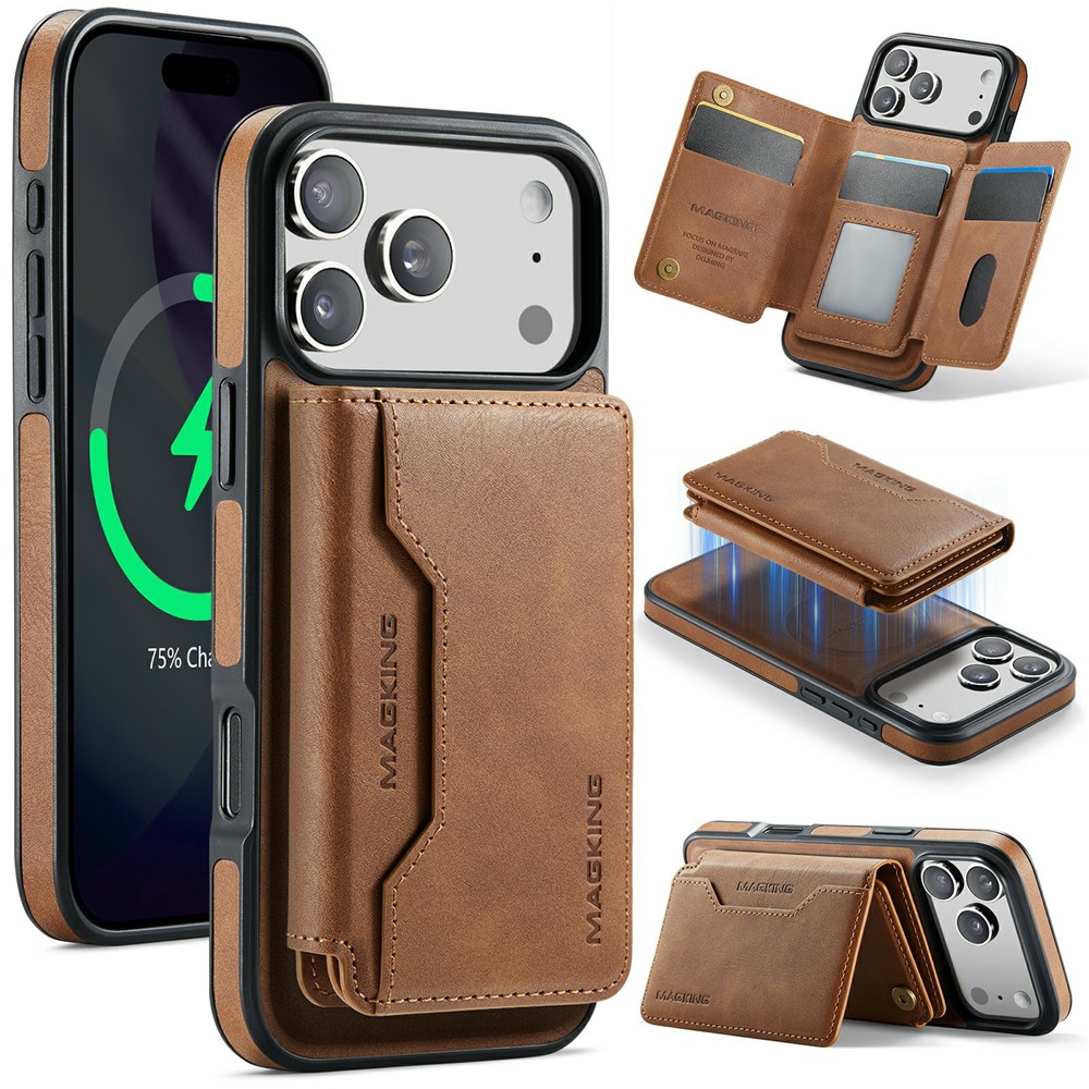 MAGKING K3 Series For iPhone 17 Pro Case Compatible with MagSafe Wallet PC + TPU + PU Phone Cover - Brown