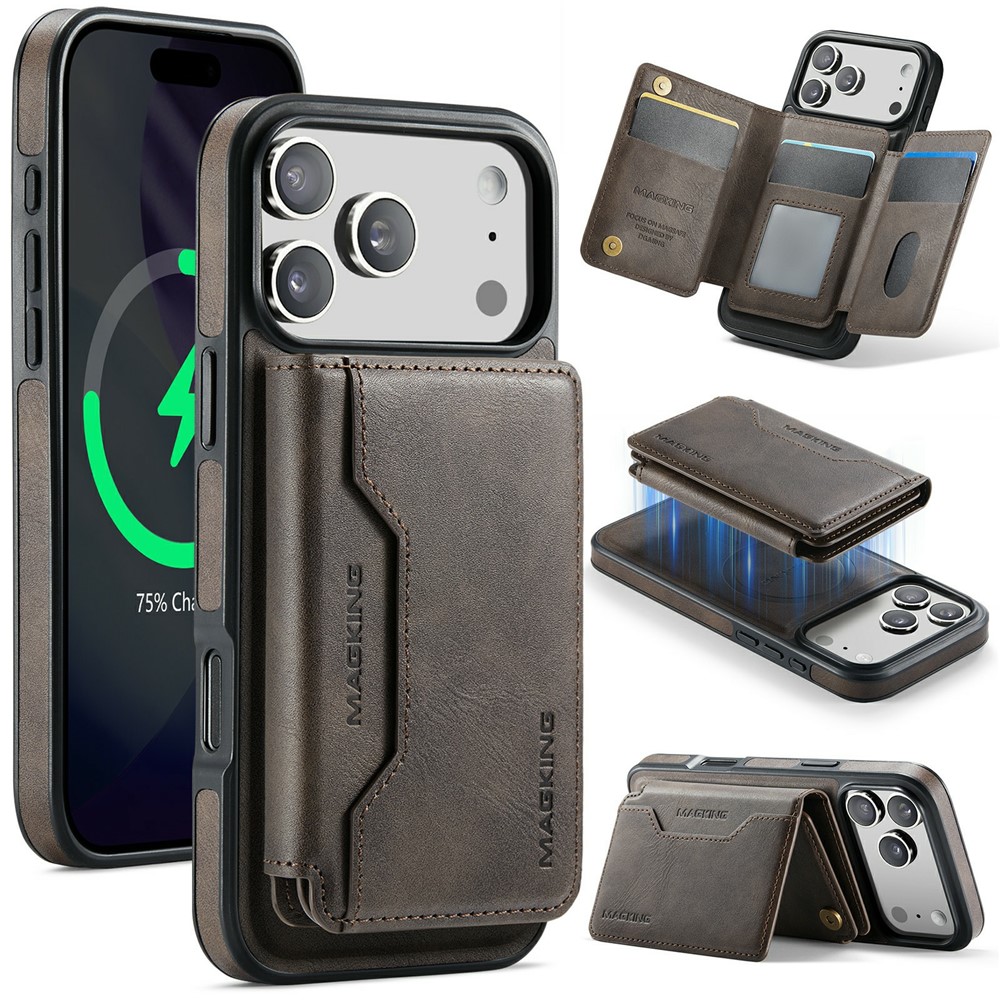 MAGKING K3 Series For iPhone 17 Pro Case Compatible with MagSafe Wallet PC + TPU + PU Phone Cover - Coffee