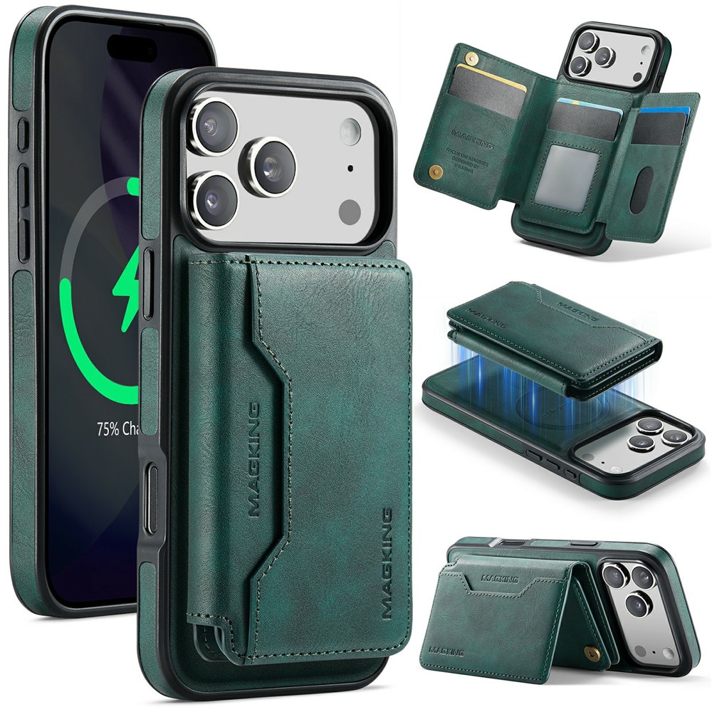 MAGKING K3 Series For iPhone 17 Pro Max Case Compatible with MagSafe Wallet PC + TPU + PU Phone Cover - Green
