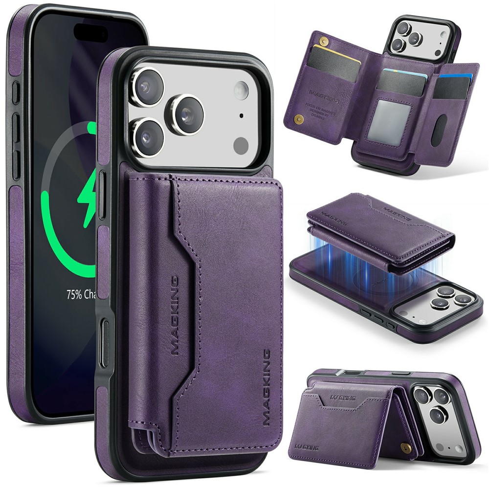 MAGKING K3 Series For iPhone 17 Pro Max Case Compatible with MagSafe Wallet PC + TPU + PU Phone Cover - Purple