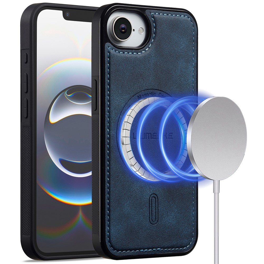 LC.IMEEKE L6 For iPhone 16e Case PU Leather Coated PC TPU Phone Cover Compatible with MagSafe - Blue