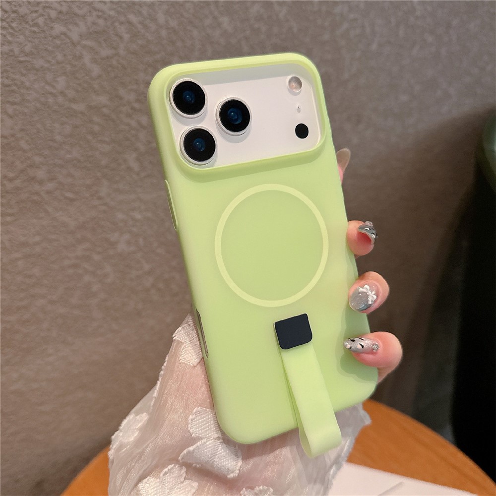 For iPhone 17 Pro Case Compatible with MagSafe Candy Color PC Phone Back Cover with Ring Strap - Green
