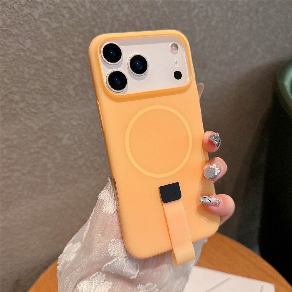 For iPhone 17 Pro Case Compatible with MagSafe Candy Color PC Phone Back Cover with Ring Strap - Orange
