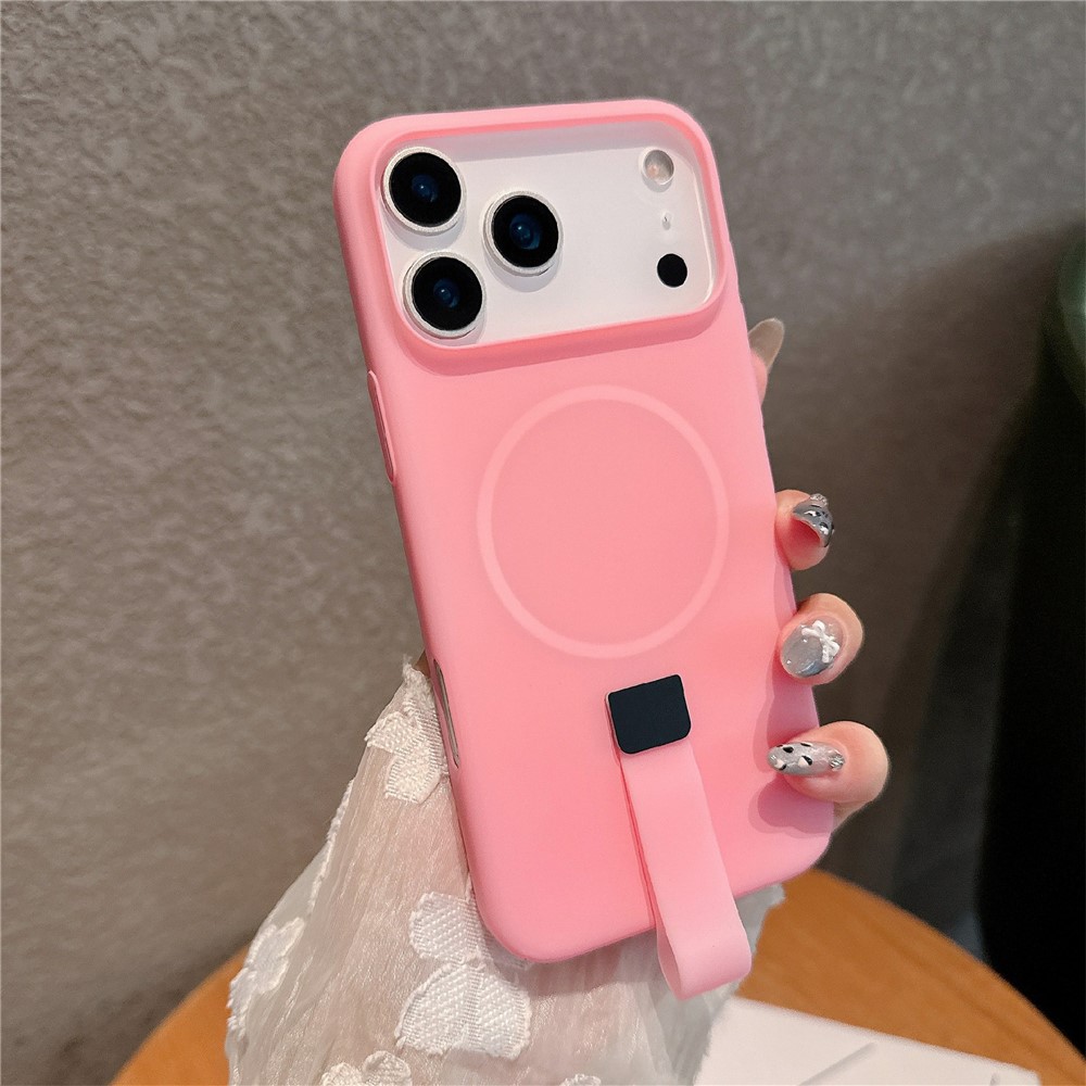 For iPhone 17 Pro Case Compatible with MagSafe Candy Color PC Phone Back Cover with Ring Strap - Pink