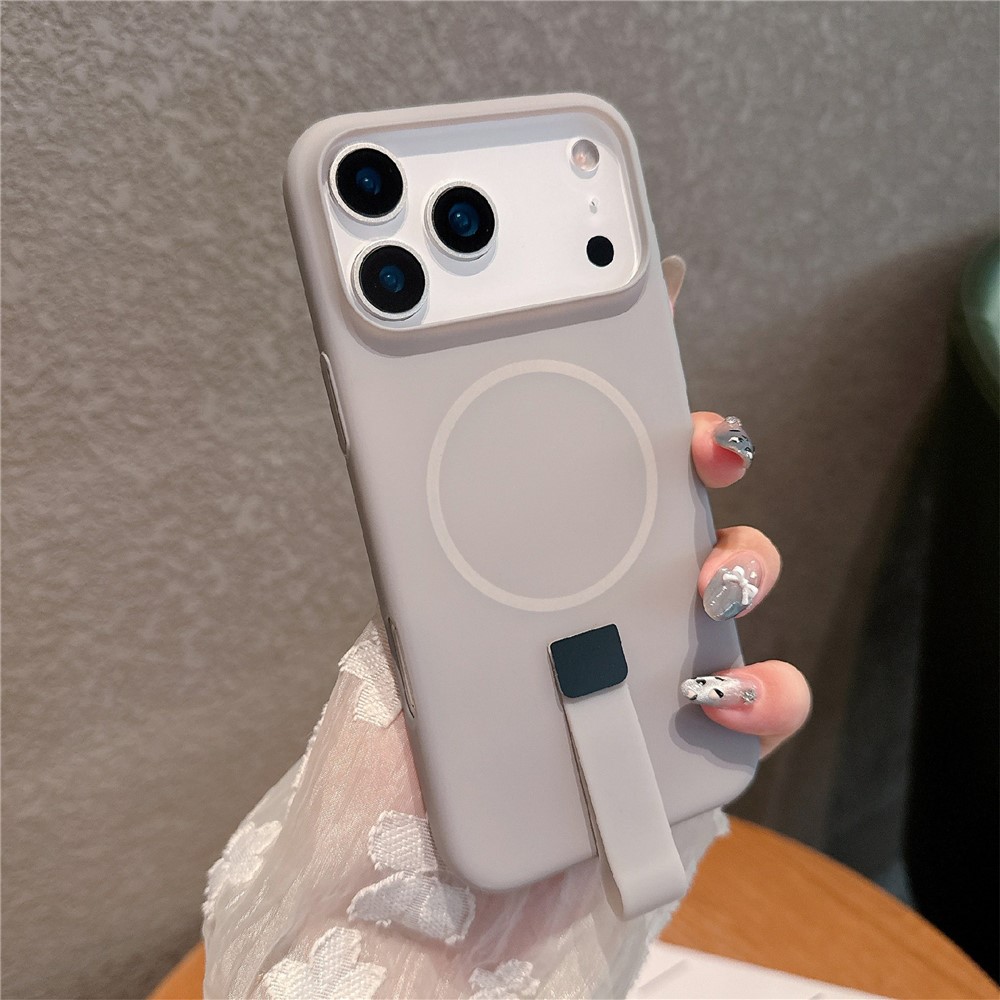 For iPhone 17 Pro Max Case Compatible with MagSafe Candy Color PC Phone Back Cover with Ring Strap - Grey