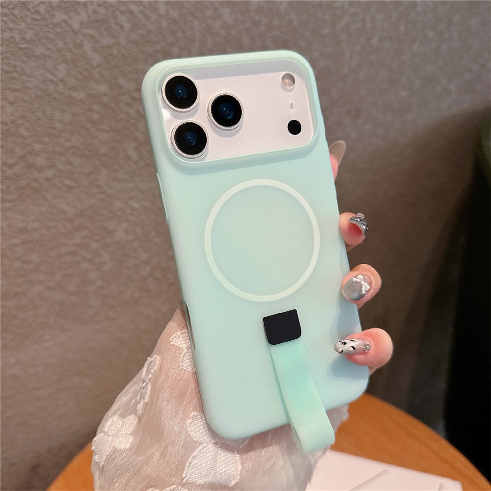 For iPhone 17 Pro Max Case Compatible with MagSafe Candy Color PC Phone Back Cover with Ring Strap - Light Cyan