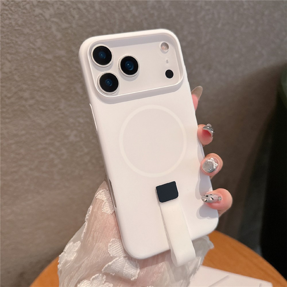 For iPhone 17 Pro Max Case Compatible with MagSafe Candy Color PC Phone Back Cover with Ring Strap - White