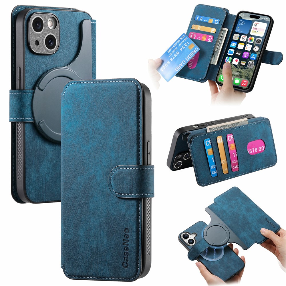 CASENEO MW-03 For iPhone 17 Case with Detachable Wallet Leather + TPU Phone Cover - Blue