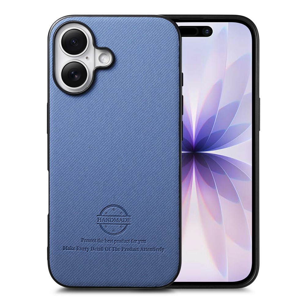 For iPhone 17 Case Leather Phone Back Cover with Cloth Texture - Blue