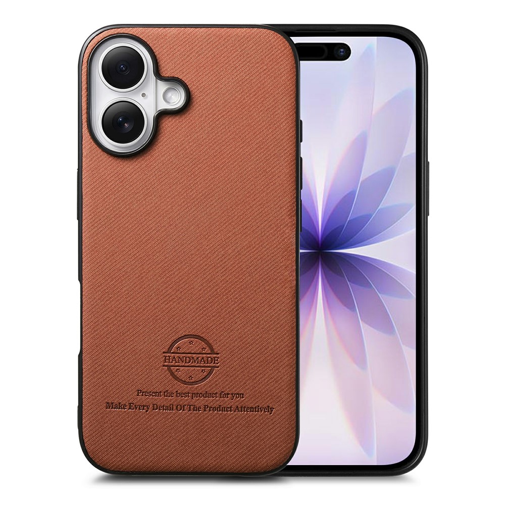 For iPhone 17 Case Leather Phone Back Cover with Cloth Texture - Brown