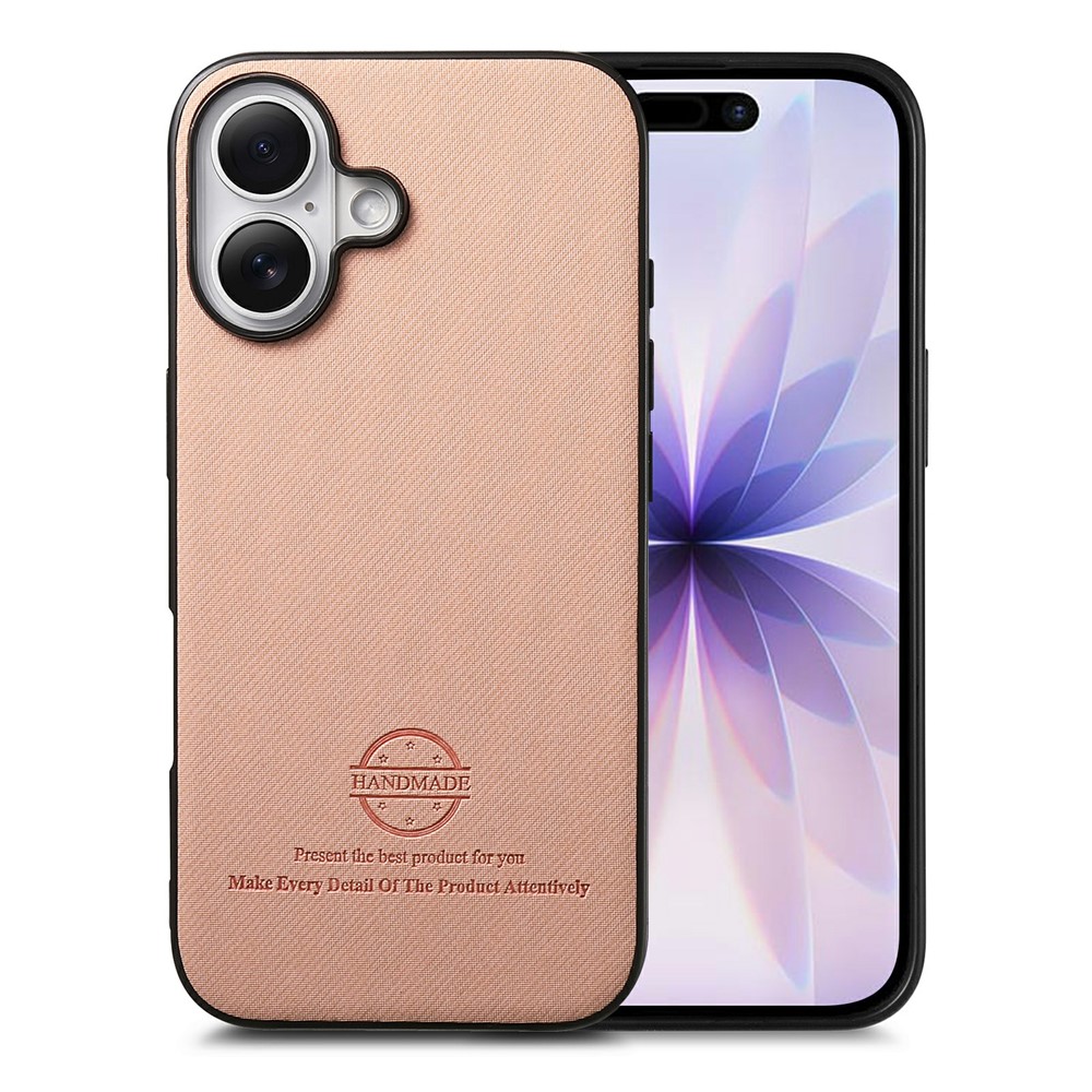 For iPhone 17 Case Leather Phone Back Cover with Cloth Texture - Pink