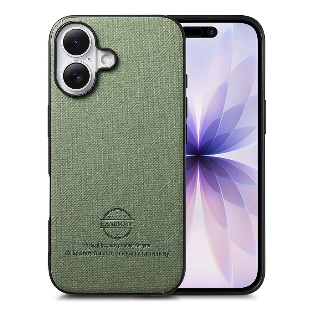 For iPhone 17 Case Leather Phone Back Cover with Cloth Texture - Green