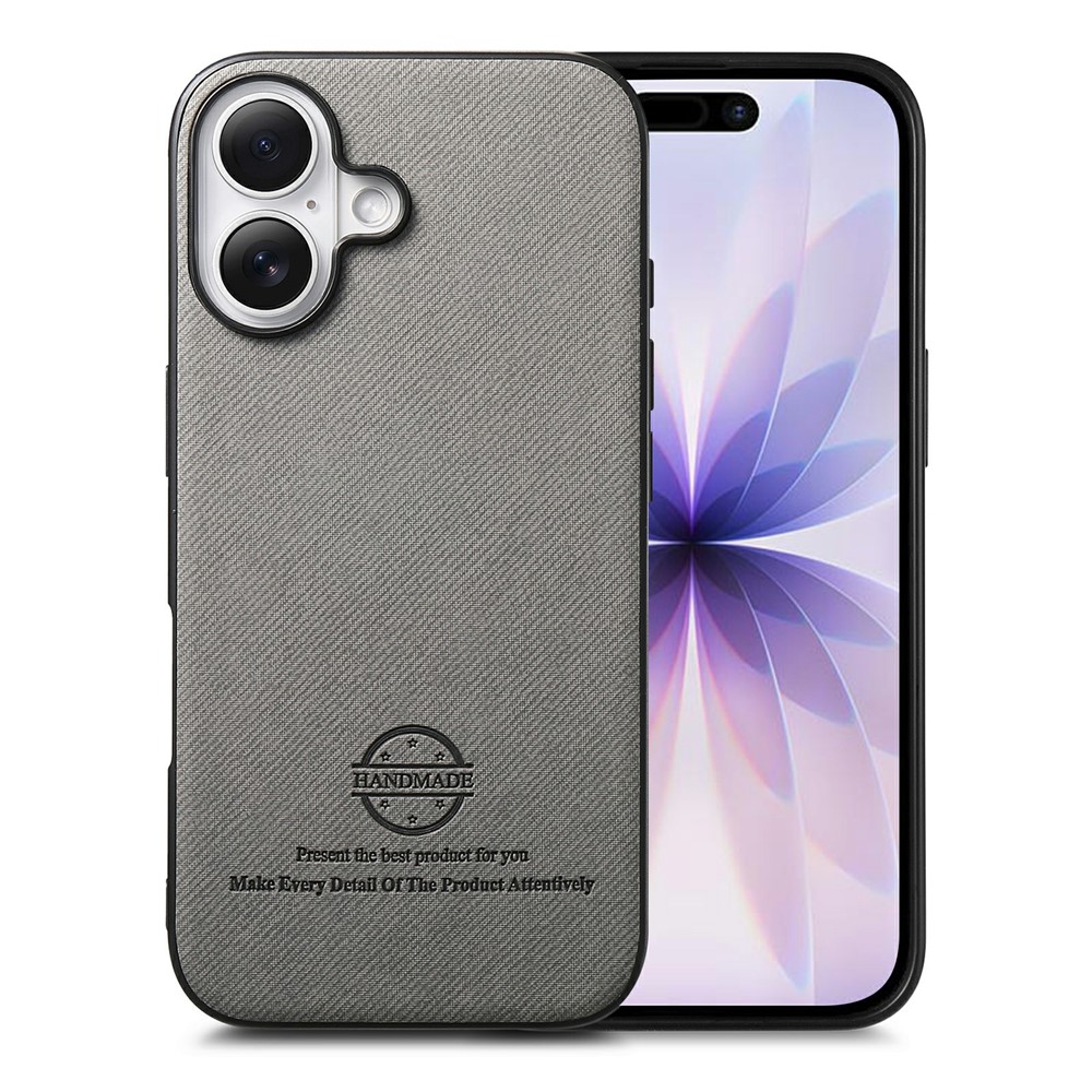 For iPhone 17 Case Leather Phone Back Cover with Cloth Texture - Grey