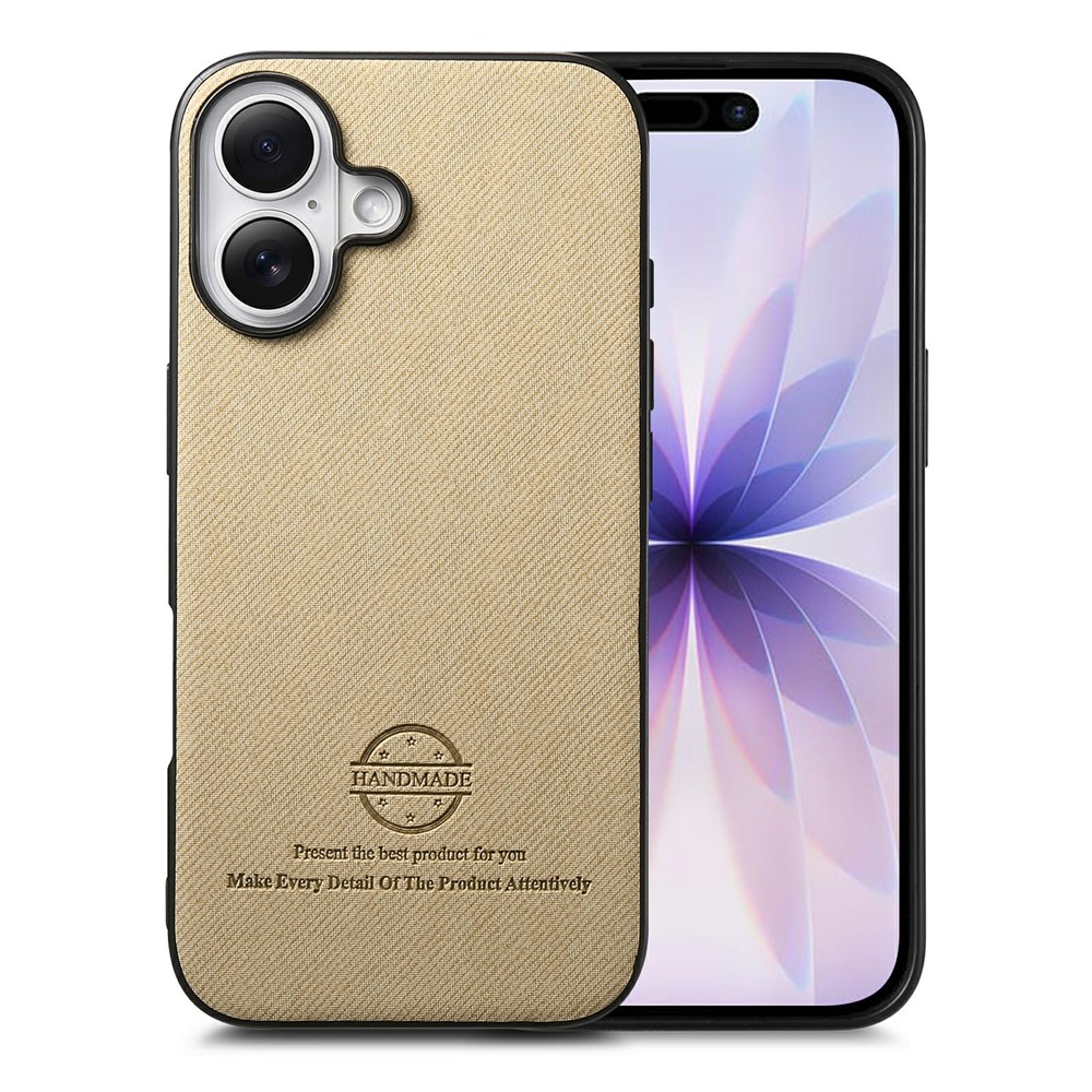 For iPhone 17 Case Leather Phone Back Cover with Cloth Texture - Khaki