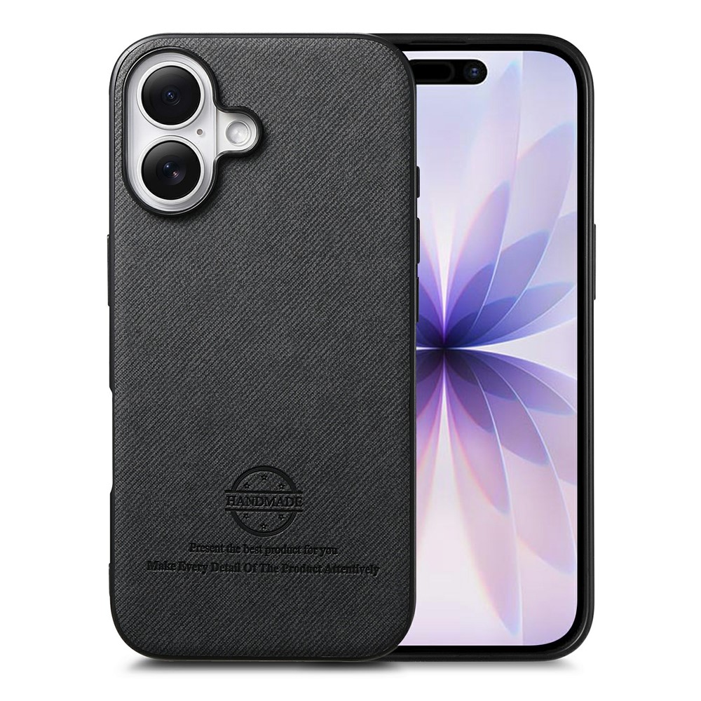 For iPhone 17 Case Leather Phone Back Cover with Cloth Texture - Black