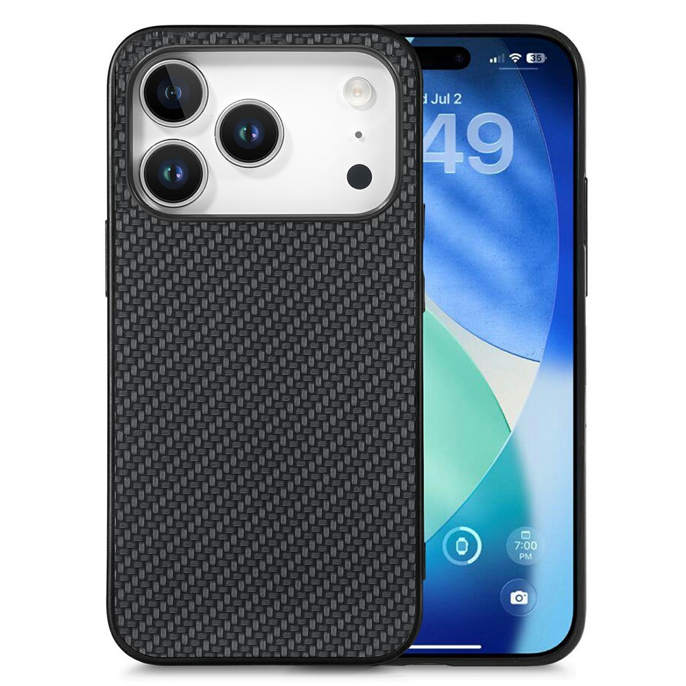 For iPhone 17 Pro Case Carbon Fiber Texture PU Leather + PC + TPU Phone Cover - Black