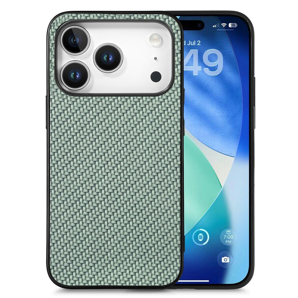 For iPhone 17 Pro Case Carbon Fiber Texture PU Leather + PC + TPU Phone Cover - Green