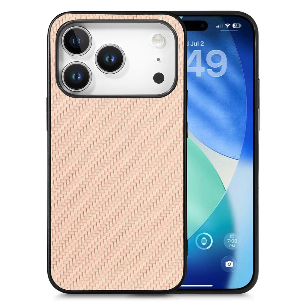 For iPhone 17 Pro Case Carbon Fiber Texture PU Leather + PC + TPU Phone Cover - Khaki