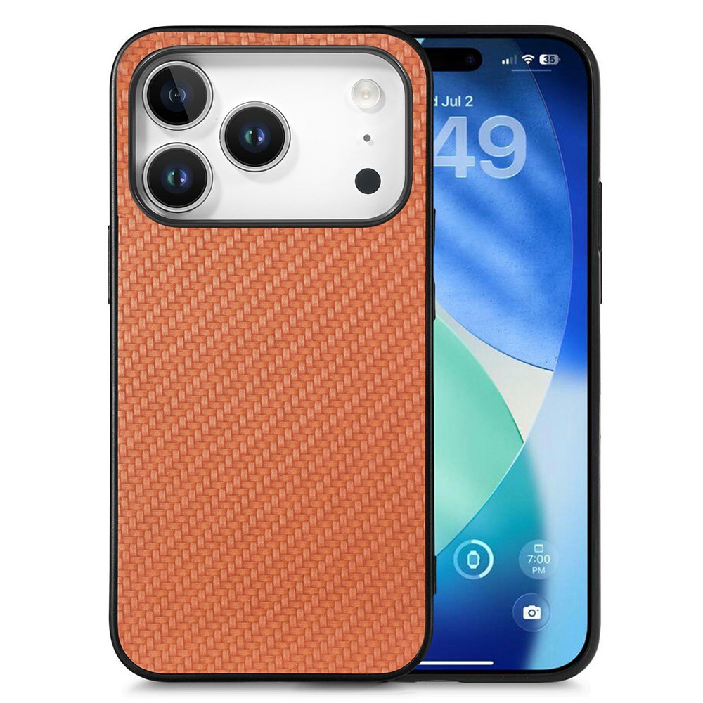 For iPhone 17 Pro Case Carbon Fiber Texture PU Leather + PC + TPU Phone Cover - Brown