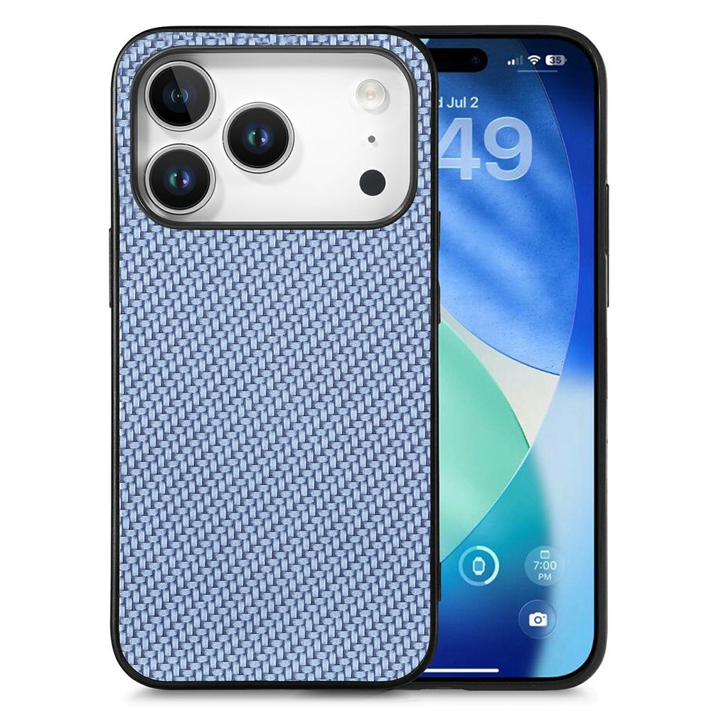 For iPhone 17 Pro Max Case Carbon Fiber Texture PU Leather + PC + TPU Phone Cover - Blue