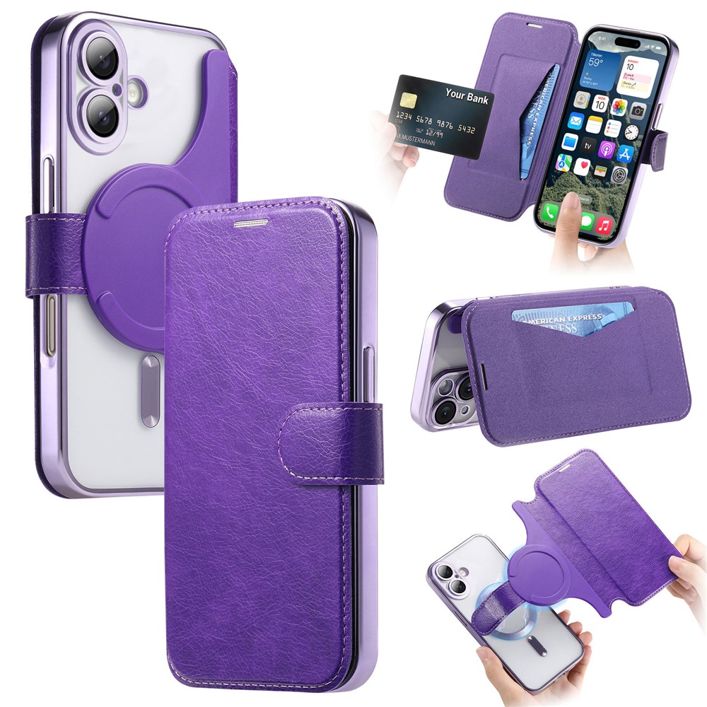 For iPhone 17 Case Compatible with MagSafe Detachable Leather Phone Cover with Lens Film - Light Purple
