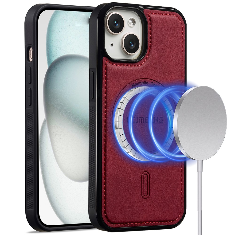 LC.IMEEKE L6 For iPhone 14 / 13 Case PU Leather Coated PC TPU Phone Cover Compatible with MagSafe - Red