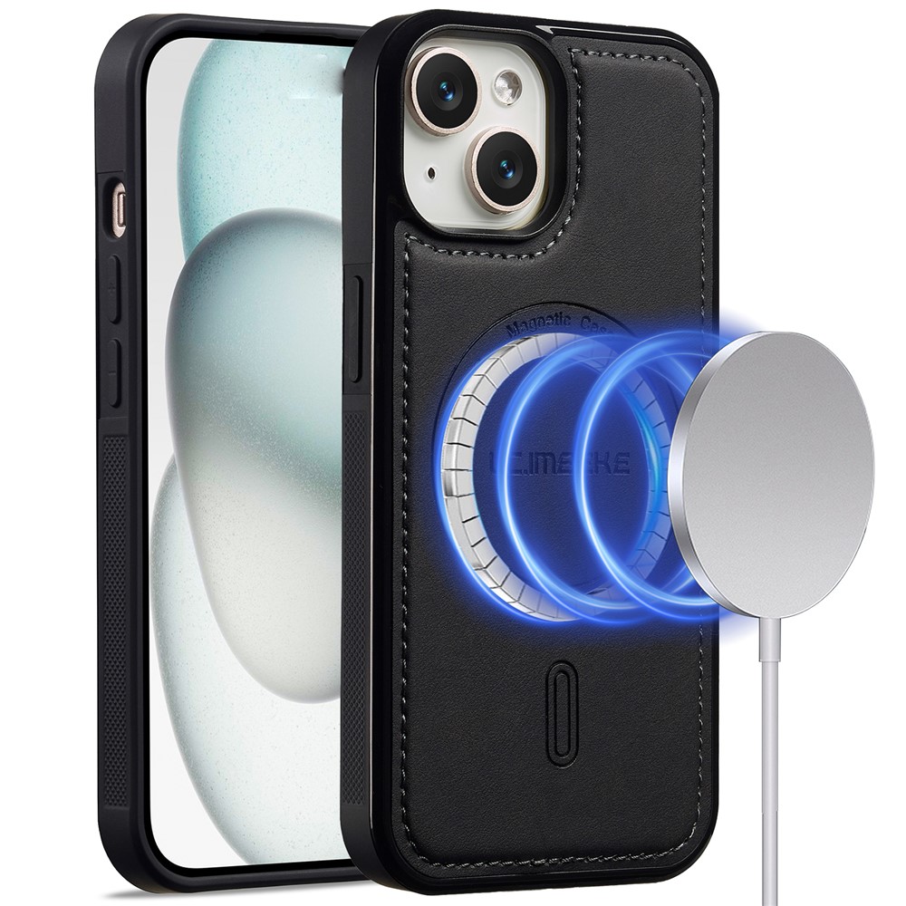 LC.IMEEKE L6 For iPhone 15 Plus / 14 Plus Case PU Leather Coated PC TPU Phone Cover Compatible with MagSafe - Black