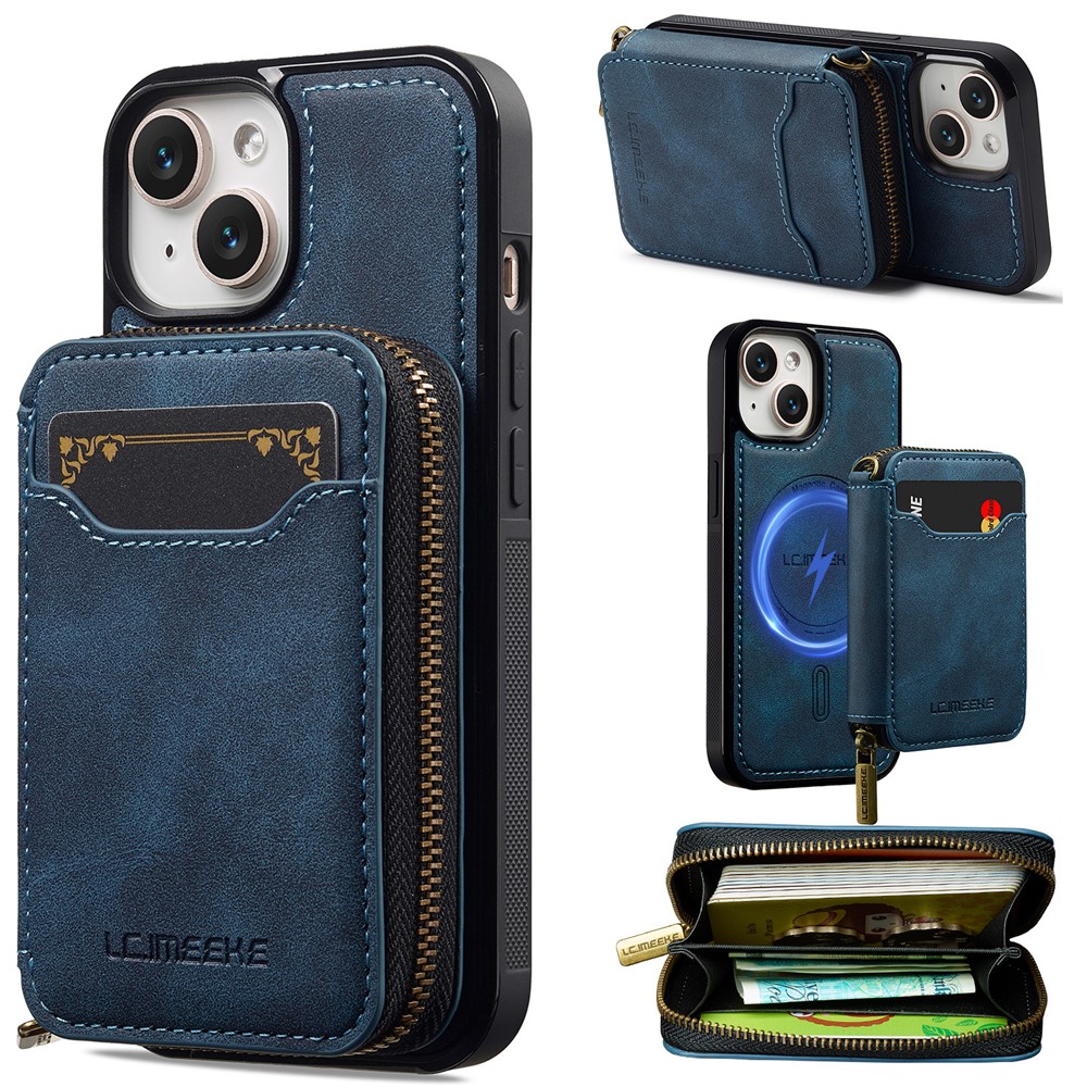LC.IMEEKE L6 For iPhone 13 mini / 12 mini Magnetic Case Detachable Zipper Wallet Leather Coated PC + TPU Phone Cover - Blue