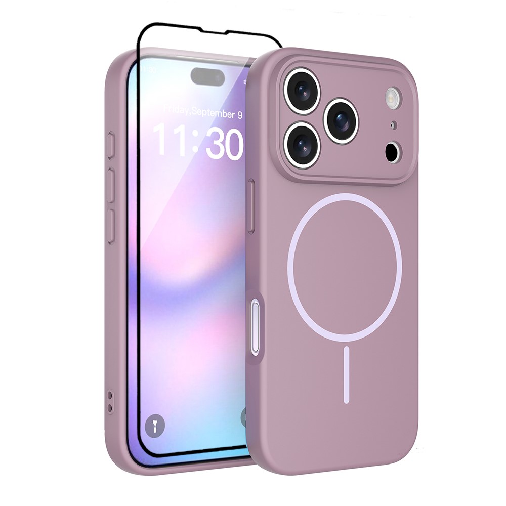 For iPhone 17 Pro Magnetic Case PC + TPU Phone Cover with Tempered Glass Screen Film - Purple