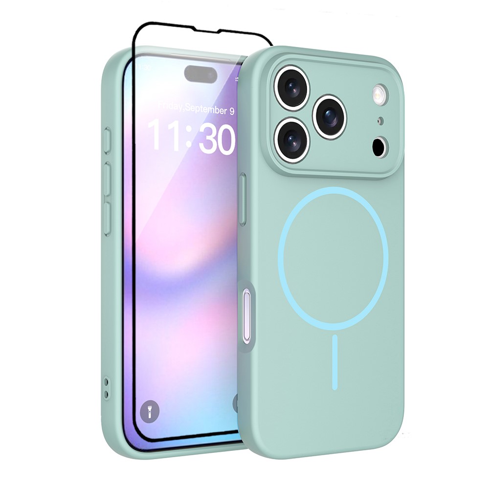 For iPhone 17 Pro Magnetic Case PC + TPU Phone Cover with Tempered Glass Screen Film - Blue