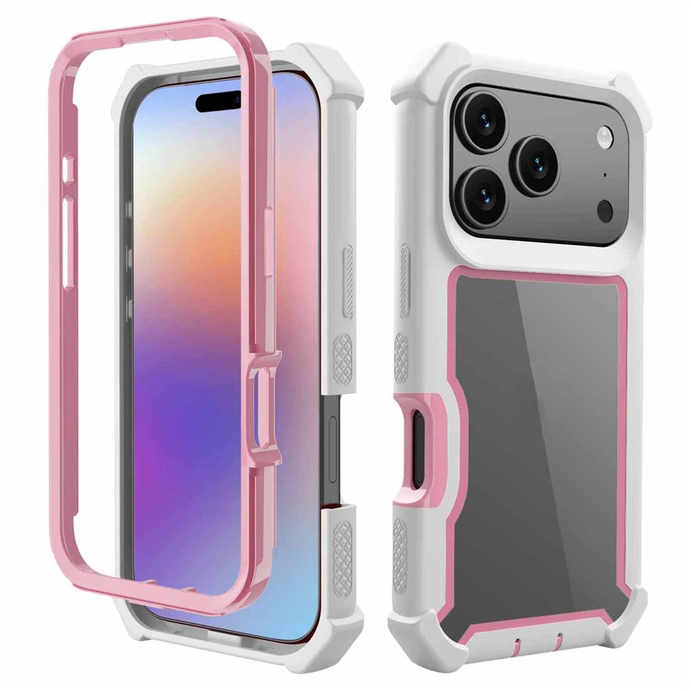 For iPhone 17 Pro Case Reinforced Corner Design TPU + PC Shockproof Phone Cover - White  /  Pink