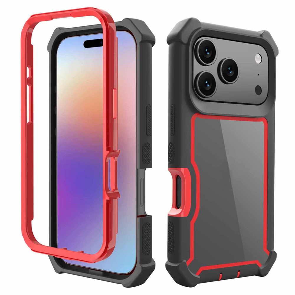 For iPhone 17 Pro Case Reinforced Corner Design TPU + PC Shockproof Phone Cover - Black  /  Red