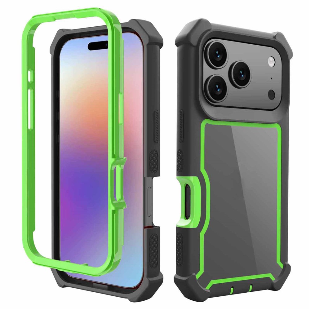 For iPhone 17 Pro Case Reinforced Corner Design TPU + PC Shockproof Phone Cover - Black  /  Green