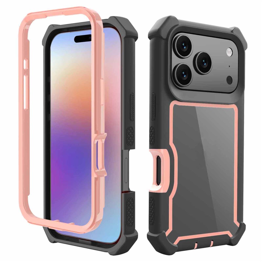 For iPhone 17 Pro Case Reinforced Corner Design TPU + PC Shockproof Phone Cover - Black  /  Rose Gold