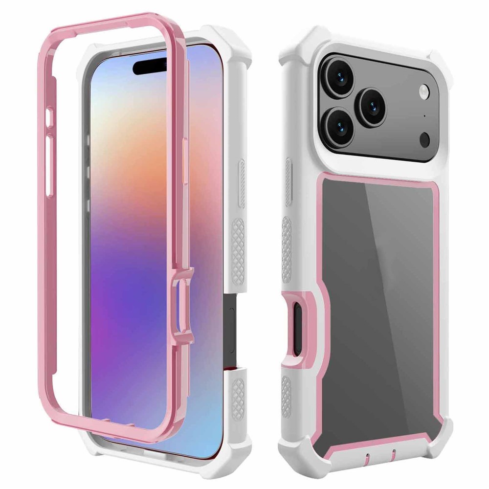 For iPhone 17 Pro Max Case Reinforced Corner Design TPU + PC Shockproof Phone Cover - White  /  Pink