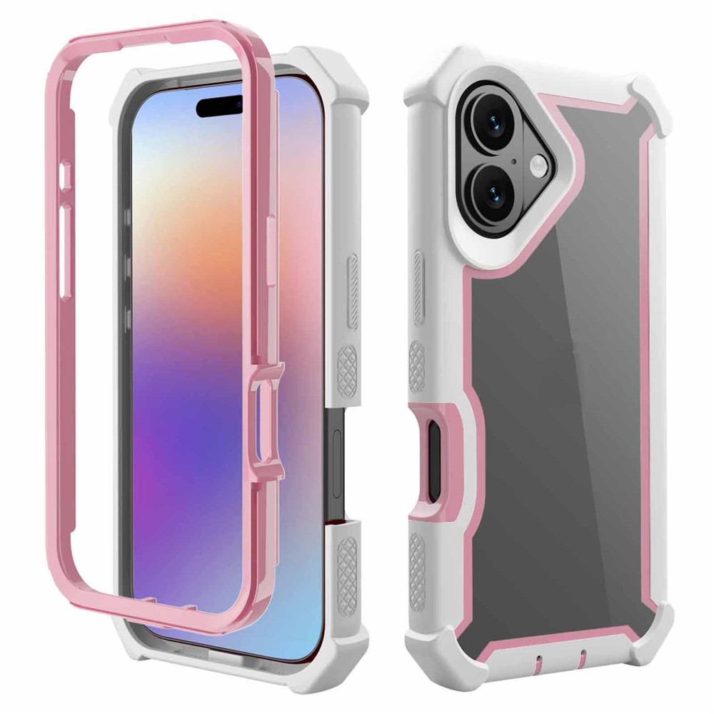 For iPhone 17 Case Reinforced Corner Design TPU + PC Shockproof Phone Cover - White  /  Pink