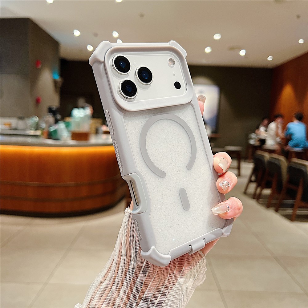 For iPhone 17 Pro Case Compatible with MagSafe Thickened TPU + PC Glitter Phone Cover - Grey