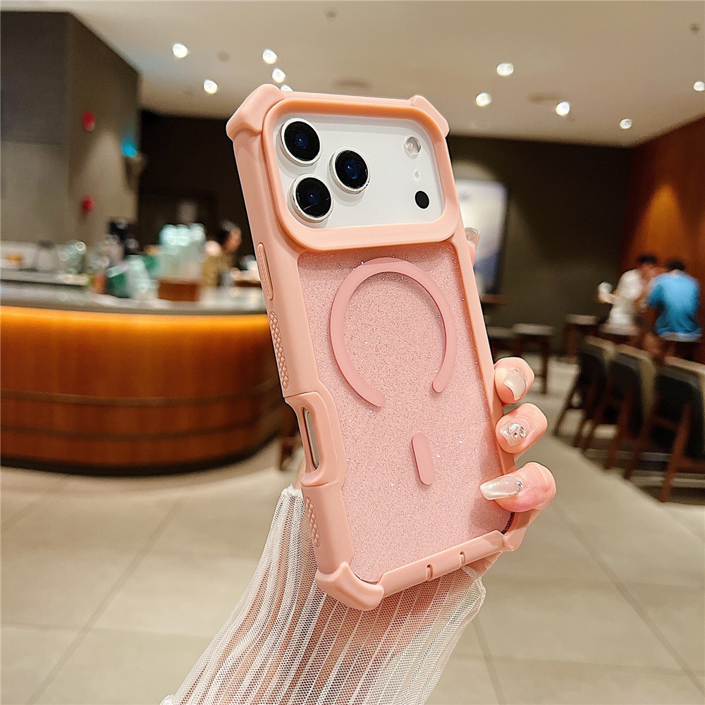 For iPhone 17 Pro Case Compatible with MagSafe Thickened TPU + PC Glitter Phone Cover - Pink