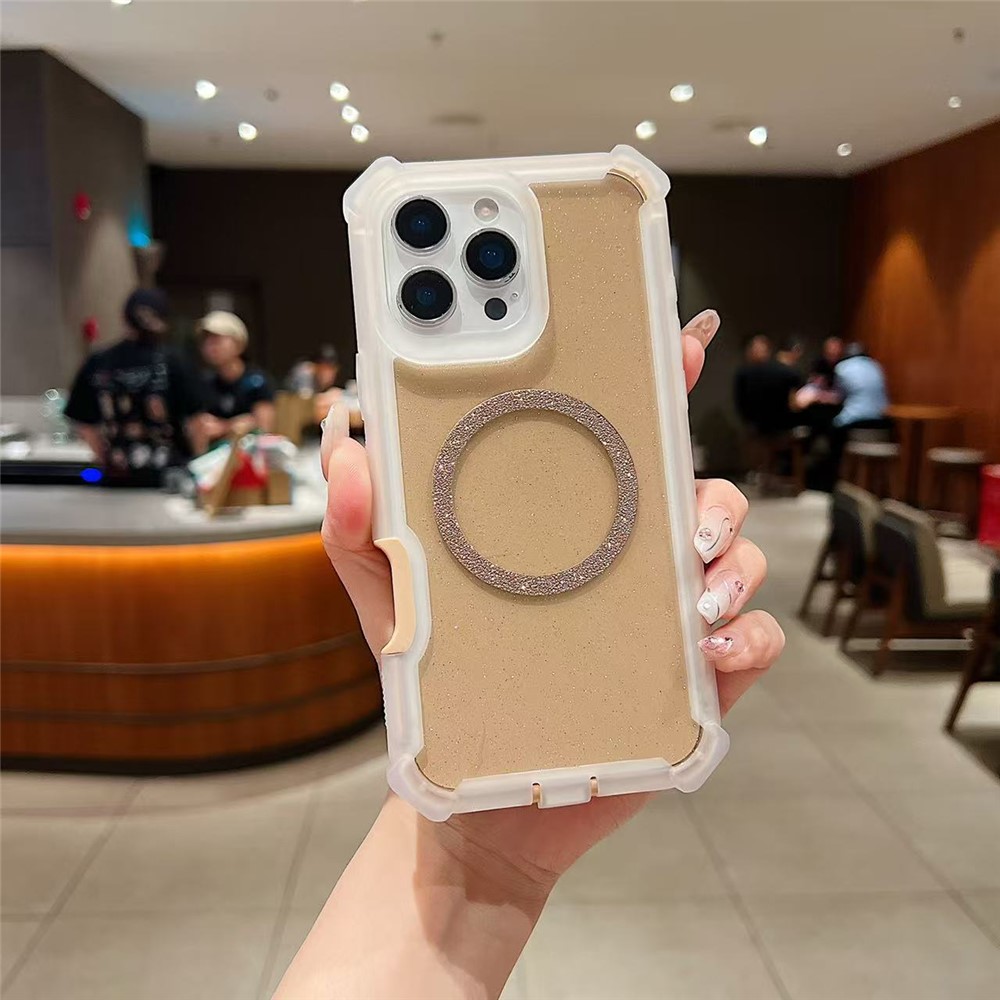 For iPhone 16 Pro Case Compatible with MagSafe Reinforced Corner TPU + PC Transparent Glitter Phone Cover - Transparent Gold