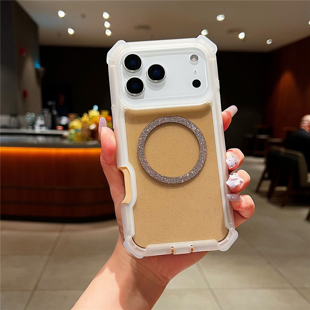 For iPhone 17 Pro Max Case Compatible with MagSafe Reinforced Corner TPU + PC Transparent Glitter Phone Cover - Transparent Gold
