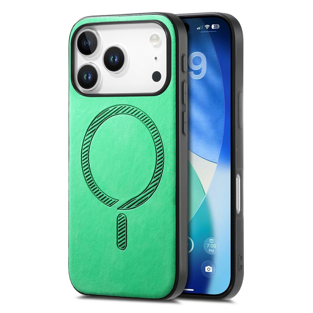 For iPhone 17 Pro Leather Back Case Compatible with MagSafe Skin-touch Phone Cover - Green