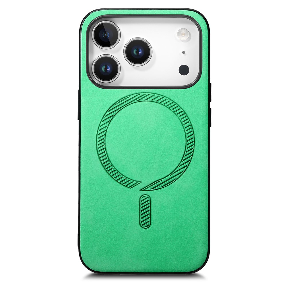 For iPhone 17 Pro Max Leather Back Case Compatible with MagSafe Skin-touch Phone Cover - Green