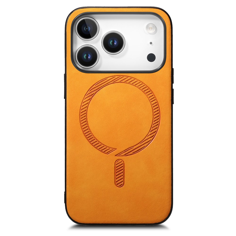 For iPhone 17 Pro Max Leather Back Case Compatible with MagSafe Skin-touch Phone Cover - Yellow